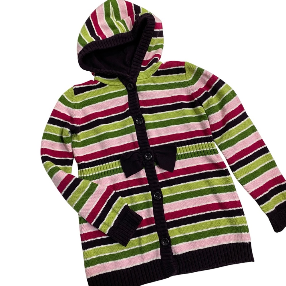 GYMBOREE Sweater Cardigan Button Up Hoodie Size 7/8 Pink Green Knit Warm